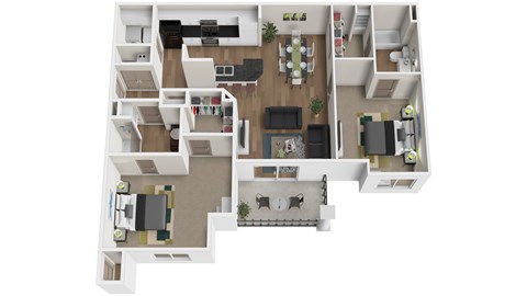 Floor plan for 2 beds, 2 baths, 1117 sqft